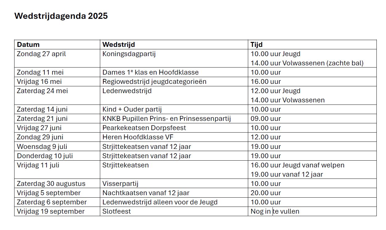 Wedstrijdagenda 2025